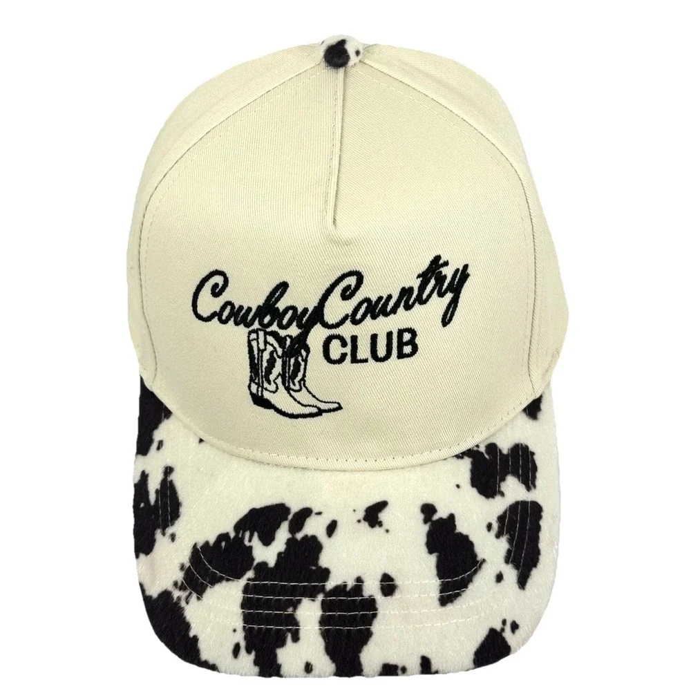 David and Young Cowgirl Country Club Hat Cow Print Brim Western Style